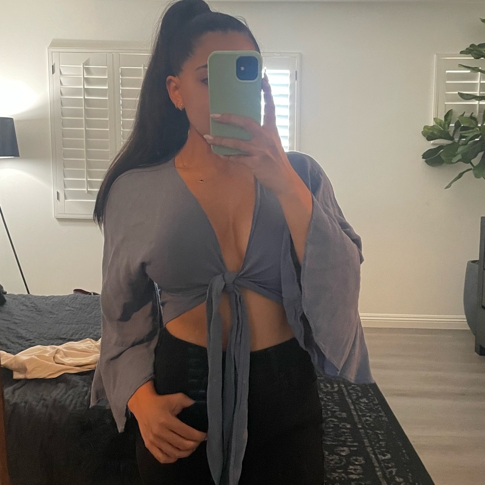 blue cross front tie crop top